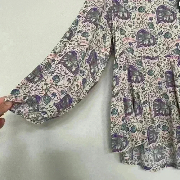 Lucky Brand NWTLavender Paisley Printed Tiered V Neck Peasant Top Blouse Sz S - Picture 2 of 8